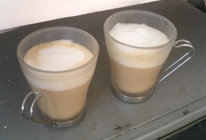 Picture of two cups of home made coffee.